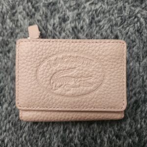 Lacoste mini wallet light pink leather compact tri-fold